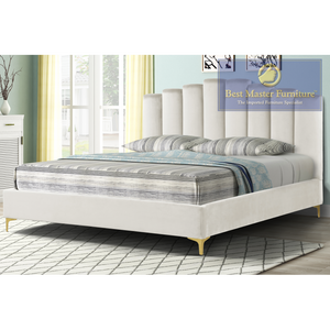 Kerstin Velvet Upholstered Bed (Cream)