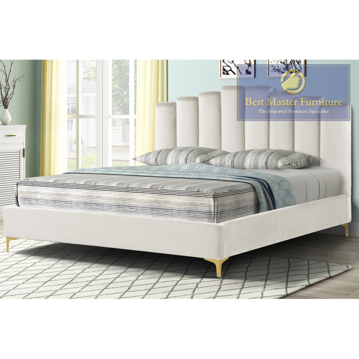 Kerstin Velvet Upholstered Bed (Cream)