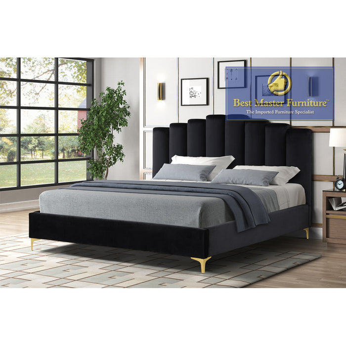 Kerstin Velvet Upholstered Bed (Black)