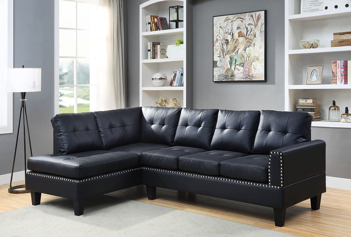 Jeimmur Black PU Leather Nailhead Sectional Sofa