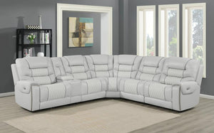Garnet Leather Motion Sectional in Light Grey