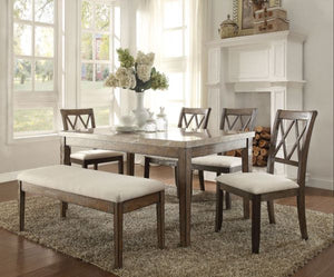 Claudia 6-PCS Dining Set (White Marble/Salvage Brown)