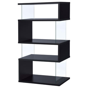 Emelle 4-shelf Bookcase with Glass Panels (Black)