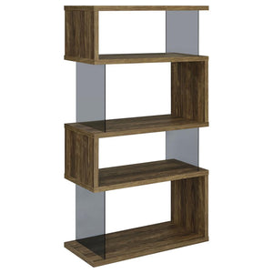 Emelle 4-shelf Bookcase with Glass Panels (Aged Walnut)