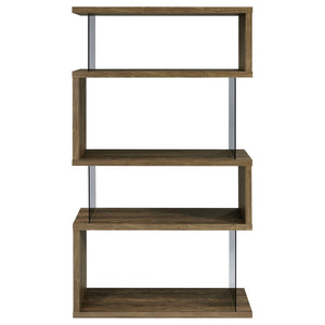 Emelle 4-shelf Bookcase with Glass Panels (Aged Walnut)