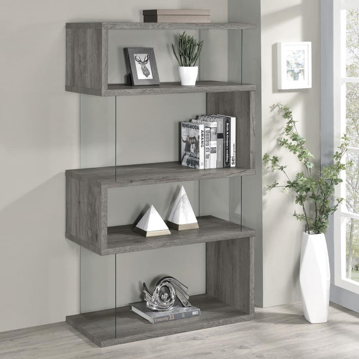 Emelle 4-shelf Bookcase with Glass Panels (Grey)