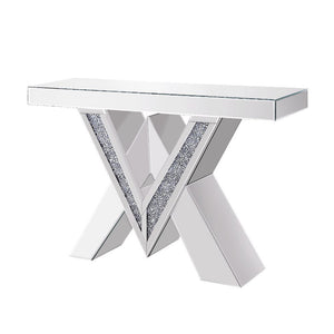 Noralie Faux Diamond Mirrored Console Table