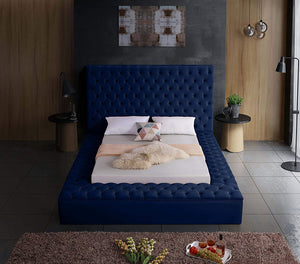 Victor Velvet Storage Bed (Navy Blue)