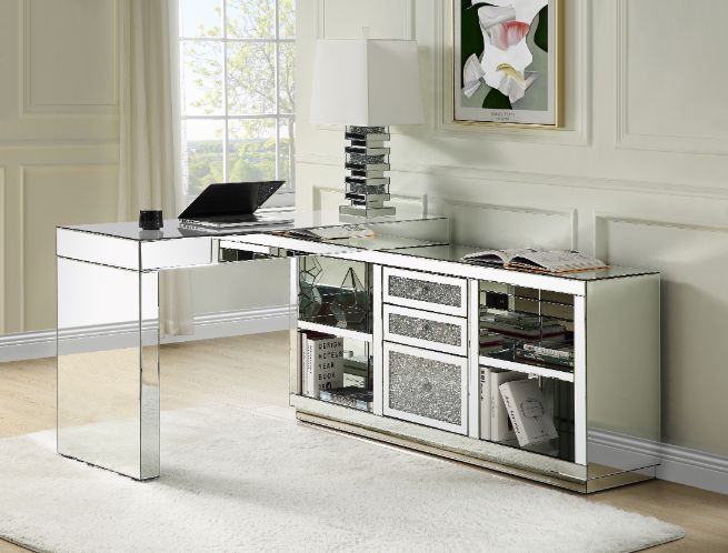 Noralie L-Shaped Desk (Mirror/Silver)
