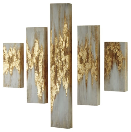 Devlan Contemporary Wall Art (Set of 5) (Gold/White)