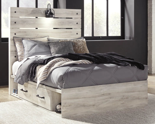 Cambeck Panel Bed with 2 Storage Drawers (Whitewash)