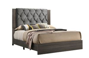 Madelyn Pleated and Tufted Headboard Bed (Walnut Grey)