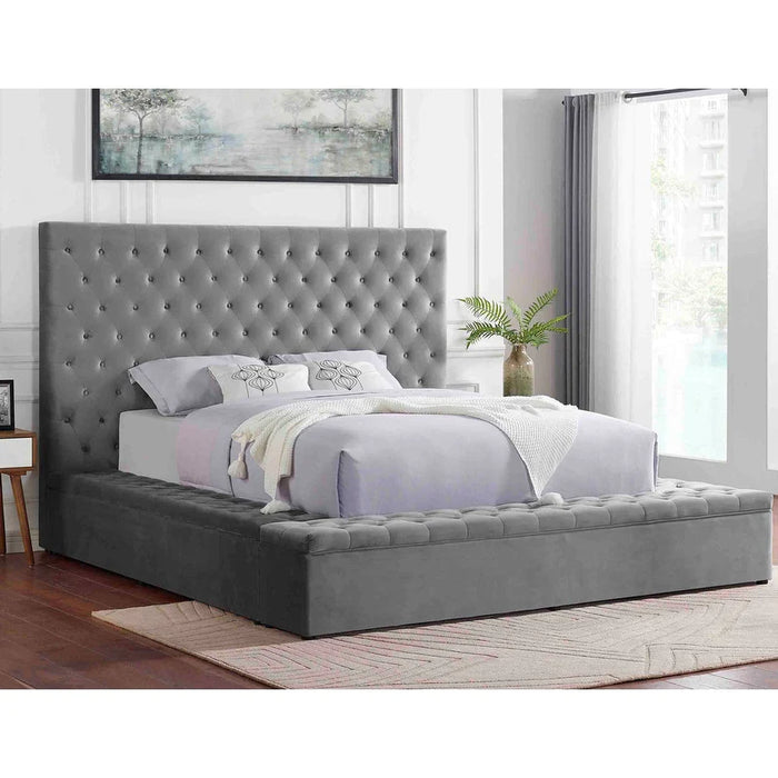 Victor Velvet Upholstered Storage Bed (Grey)