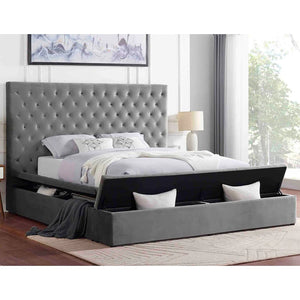Victor Velvet Upholstered Storage Bed (Grey)