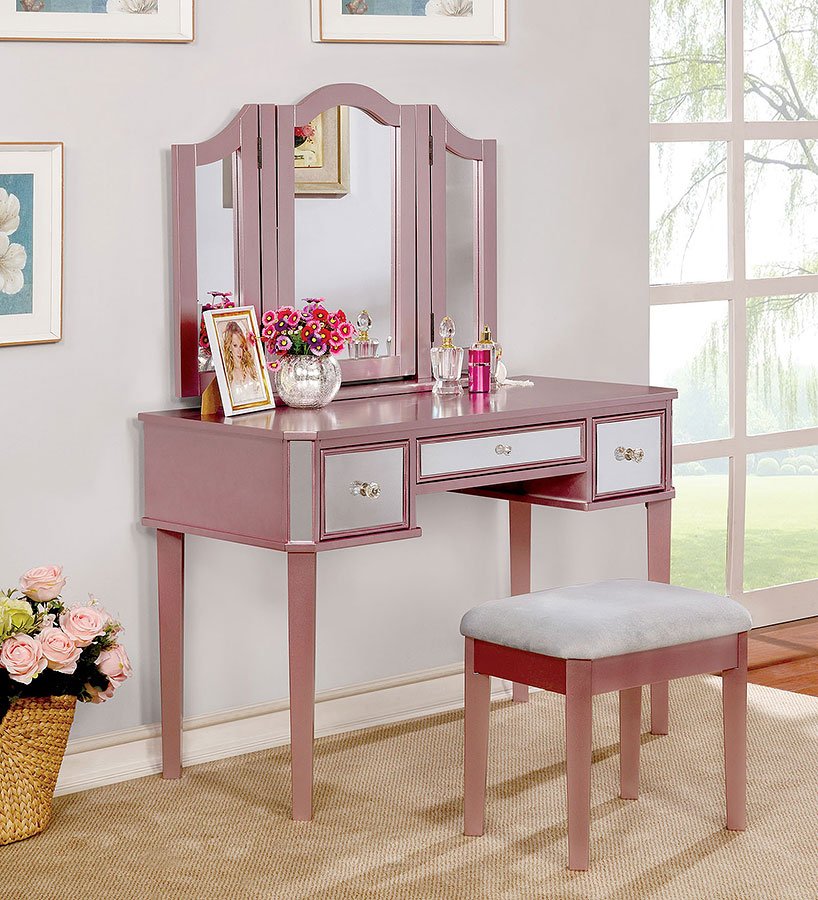 Clarisse Vanity With Stool (Rose Gold) – Fully Furnished