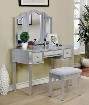 Clarisse Vanity With Stool (Silver)