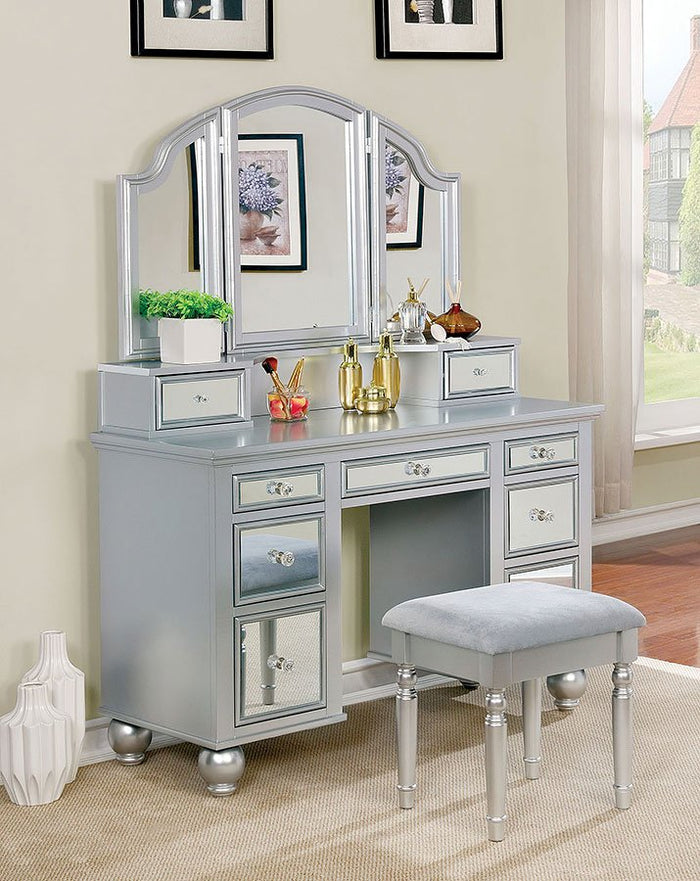 Tracy Vanity With Stool (Silver)