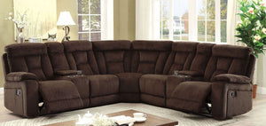 Maybell Sectional with 2 Consoles In Brown