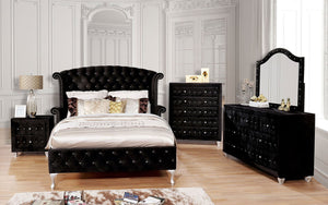 Alzir Velvet Crystal Tufted Bed (Black)