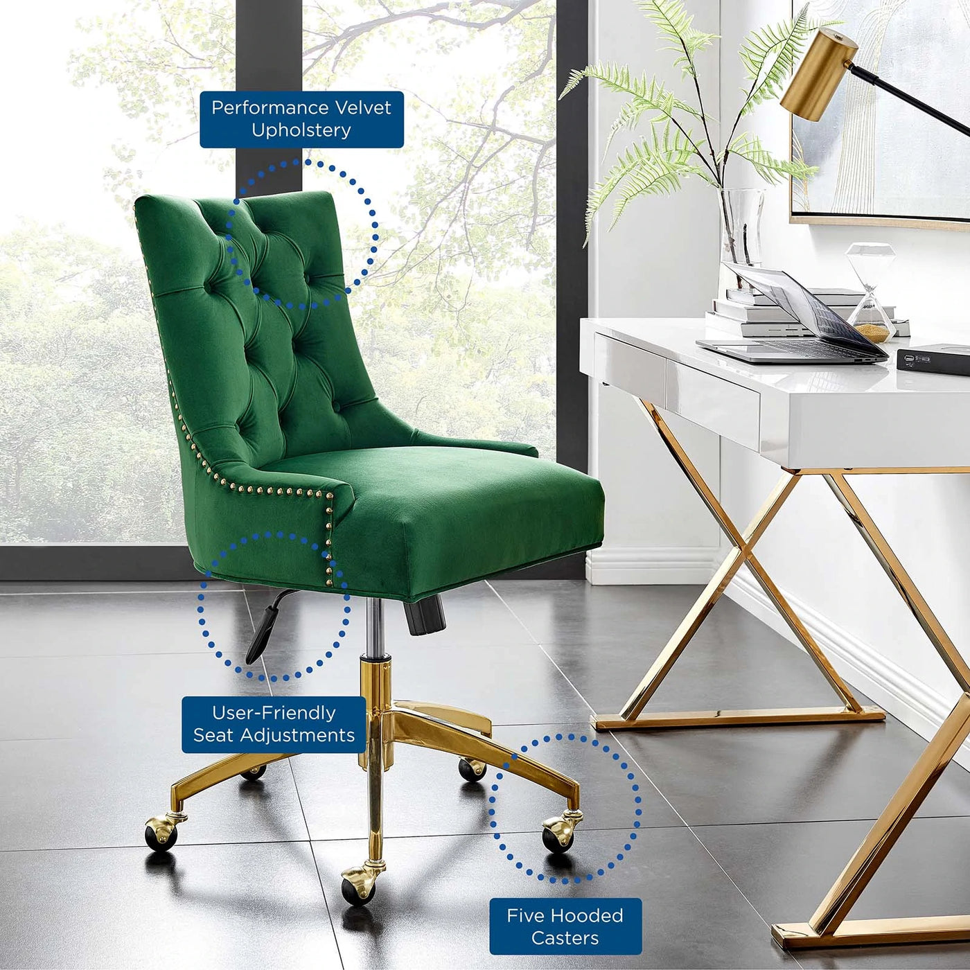 Roberto Tufted Performance Velvet Swivel Office Chair Gold Green