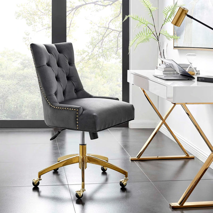 Roberto Tufted Performance Velvet Swivel Office Chair (Gold, Grey)
