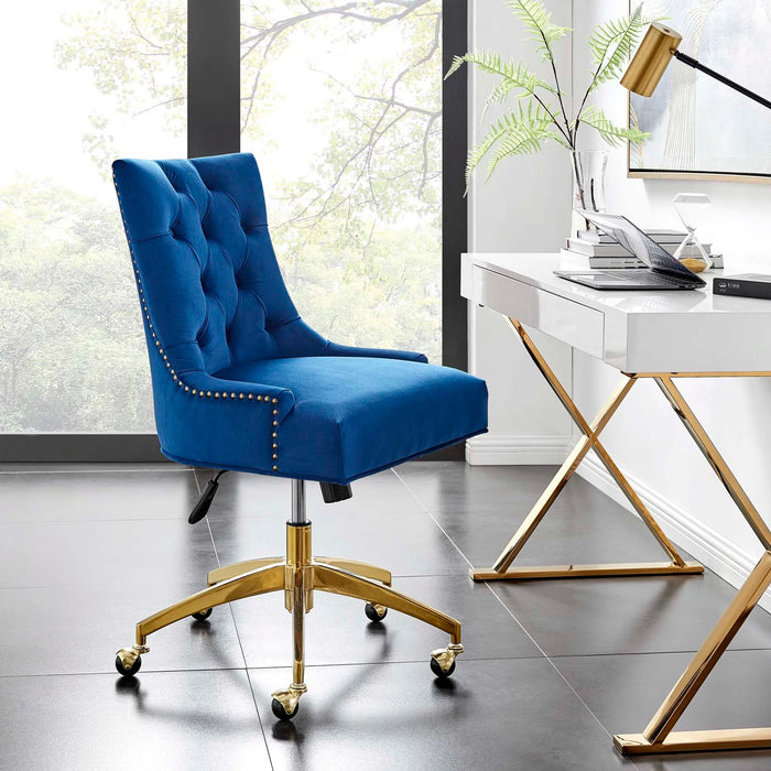 Roberto Tufted Performance Velvet Swivel Office Chair (Gold, Navy Blue)