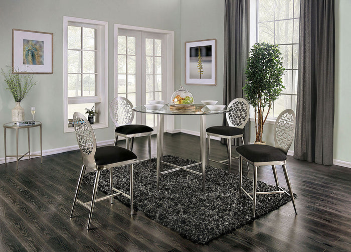 Abner Round Counter Height Dining Set (Silver/Black)