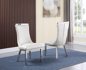 Jake Glass Dining Table With White Chairs In Stainless Steel