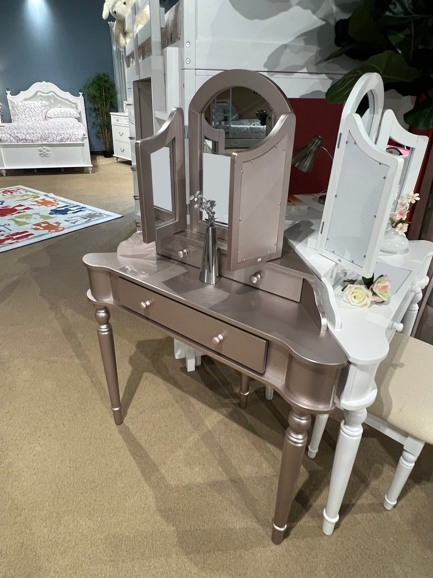 Kasey Corner Vanity Set (Rose Gold) Fully Furnished Kasey Corner Vanity Set (Rose Gold) Fully Furnished