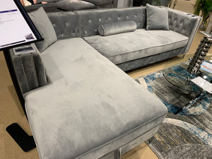 Amie Diamond Button Tufted Sectional With Storage (Grey)