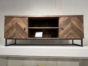 Darragh 2-door TV Console with Adjustable Shelves (Rustic Oak Herringbone)