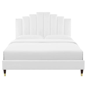  Elise Velvet Bed with Brown and Gold Legs (White)