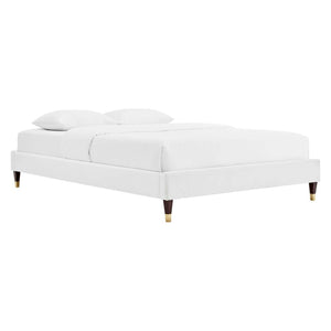  Elise Velvet Bed with Brown and Gold Legs (White)