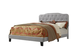 Olsson Panel Bed in Velvet Fabric with Tufted Buttons and Nailhead Trim Bed (Grey)