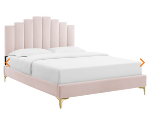 Elise Velvet Platform Bed in Pink
