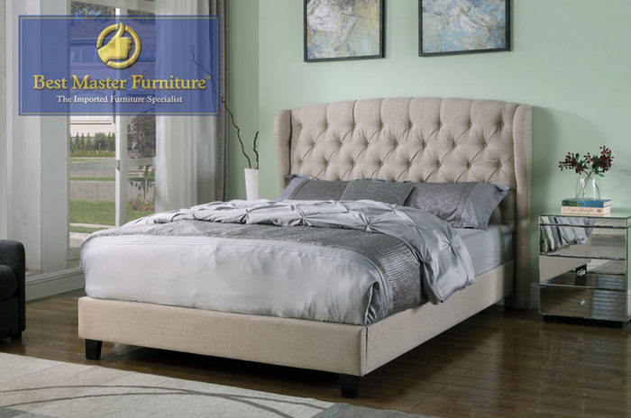 Scott Fabric Upholstered Bed (Cream)