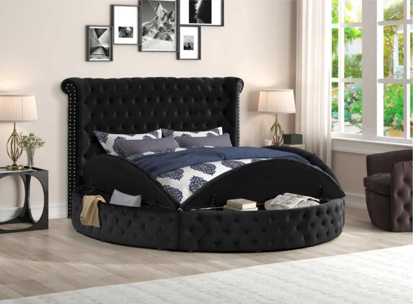 Round platform bed deals king