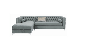 Bellaire Button-Tufted Upholstered Sectional (Silver)