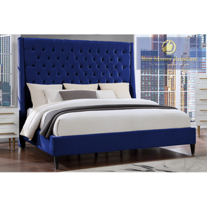 Karin Velvet Upholstered Bed (Blue)