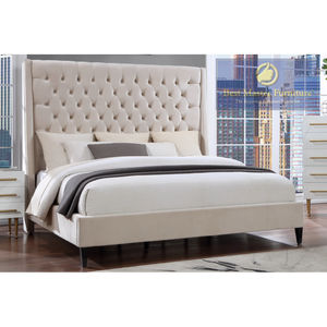 Karin Velvet Upholstered Bed (Cream)