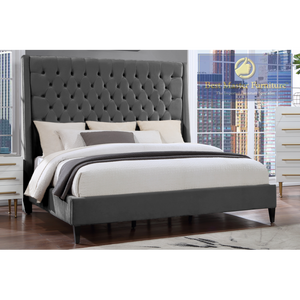 Karin Velvet Upholstered Bed (Grey)