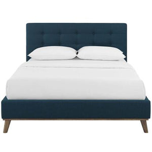 McKenzie Biscuit Tufted Upholstered Fabric Platform Bed in Blue