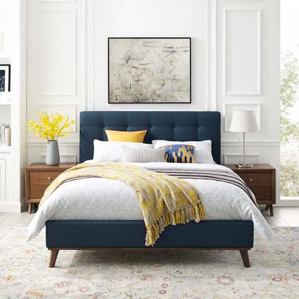 McKenzie Biscuit Tufted Upholstered Fabric Platform Bed in Blue