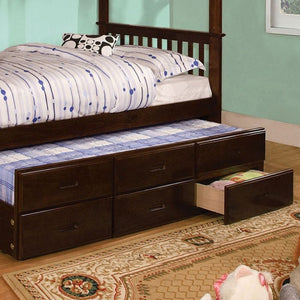 University Twin-Over-Full Bunk Bed with Trundle (Dark Walnut)