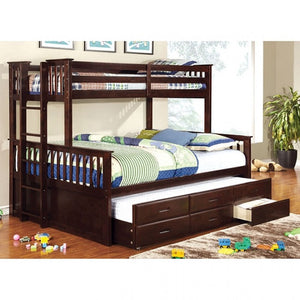 University Twin XL-Over-Queen Bunk Bed with Trundle (Dark Walnut)