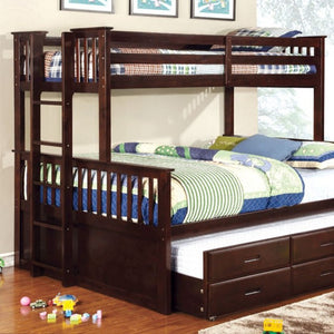 University Twin XL-Over-Queen Bunk Bed with Trundle (Dark Walnut)