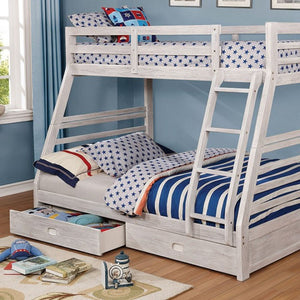 California Twin-Over-Full Bunk Bed with Drawers (Wire-Brushed White)
