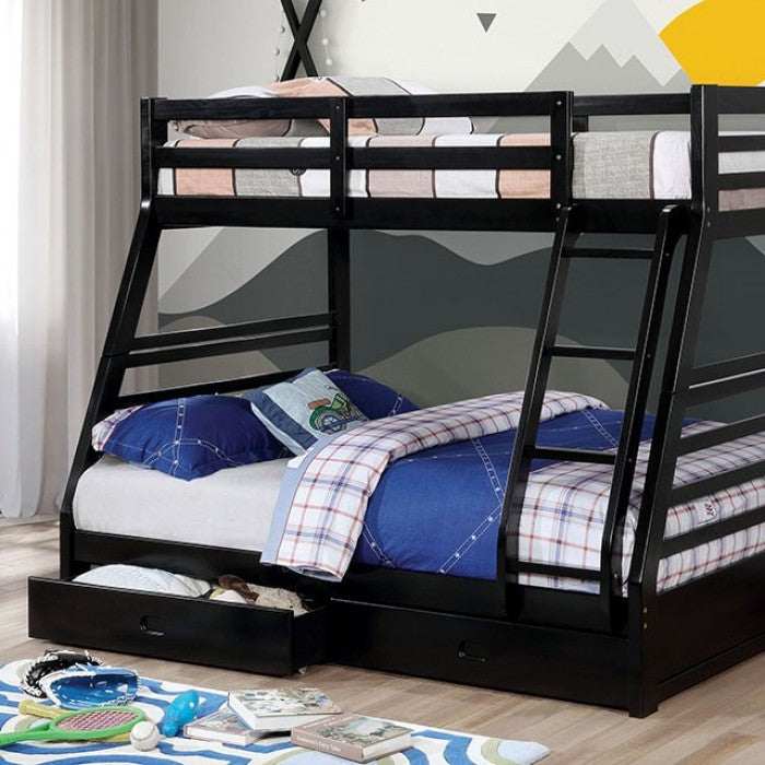 California Twin-Over-Full Bunk Bed with Drawers (Black)