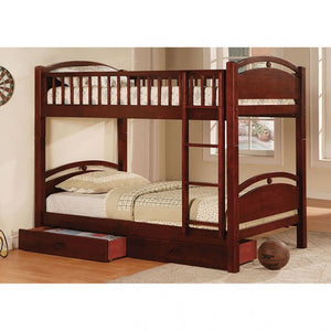 California Twin Bunk Bed with Drawers (Cherry)