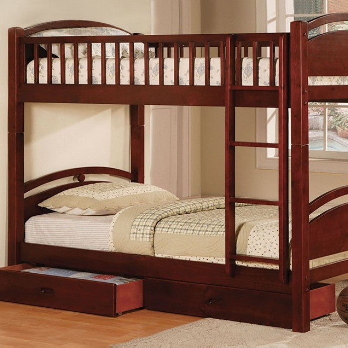 California Twin Bunk Bed with Drawers (Cherry)